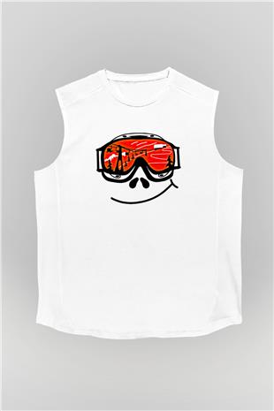 Kayak Baskılı Unisex Kolsuz Beyaz Tişört