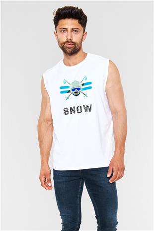 Kayak Baskılı Unisex Kolsuz Beyaz Tişört