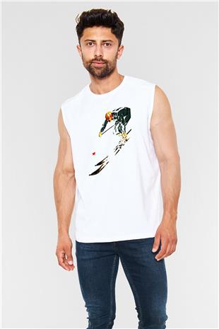 Kayak Baskılı Unisex Kolsuz Beyaz Tişört