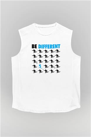 Kayak Baskılı Unisex Kolsuz Beyaz Tişört