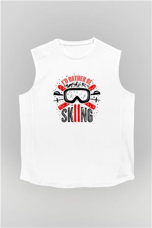 Kayak Baskılı Unisex Kolsuz Beyaz Tişört