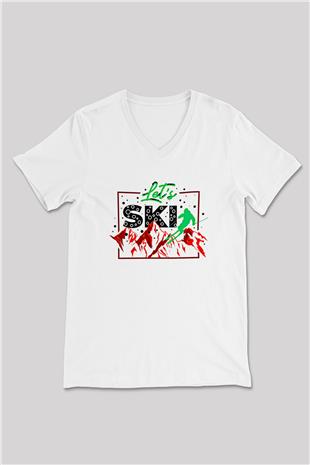 Kayak Baskılı Unisex V Yaka Tişört - Tshirt