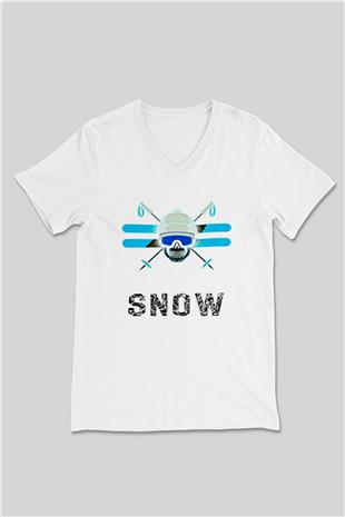 Kayak Baskılı Unisex V Yaka Tişört - Tshirt