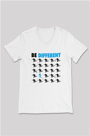 Kayak Baskılı Unisex V Yaka Tişört - Tshirt