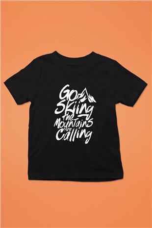 Kayak - Ski Baskılı Unisex Siyah Çocuk Tİşörtü - Tshirt
