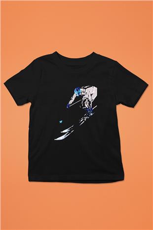 Kayak - Ski Baskılı Unisex Siyah Çocuk Tİşörtü - Tshirt