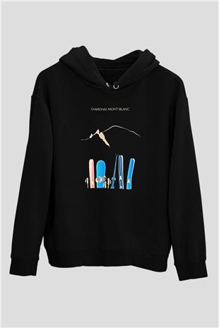 Kayak - Ski Baskılı Unisex Siyah Hoodie