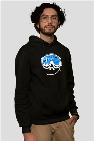 Kayak - Ski Baskılı Unisex Siyah Hoodie