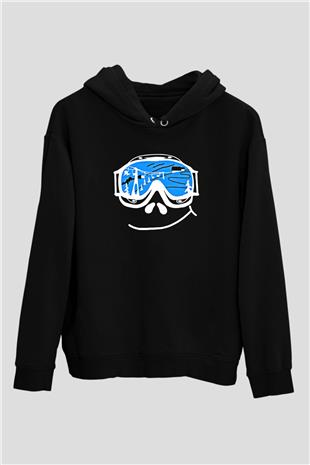 Kayak - Ski Baskılı Unisex Siyah Hoodie