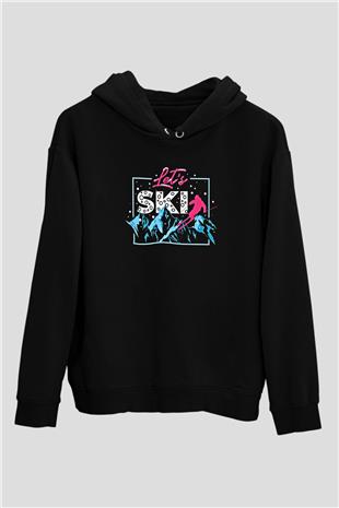 Kayak - Ski Baskılı Unisex Siyah Hoodie