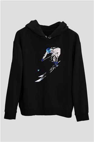 Kayak - Ski Baskılı Unisex Siyah Hoodie