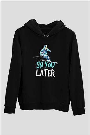 Kayak - Ski Baskılı Unisex Siyah Hoodie