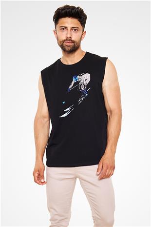 Kayak - Ski Baskılı Unisex Siyah Kolsuz Tişört