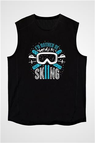 Kayak - Ski Baskılı Unisex Siyah Kolsuz Tişört