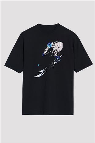 Kayak - Ski Baskılı Unisex Siyah Oversize Tişört