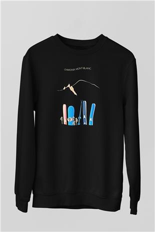Kayak - Ski Baskılı Unisex Siyah Sweatshirt