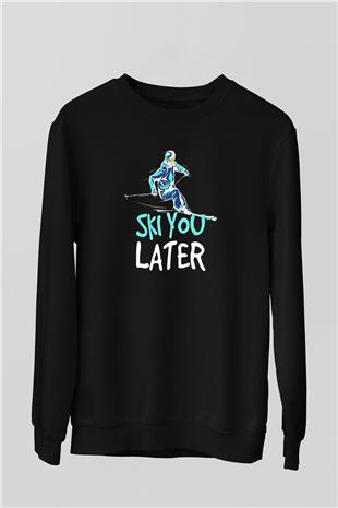 Kayak - Ski Baskılı Unisex Siyah Sweatshirt