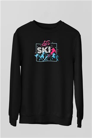 Kayak - Ski Baskılı Unisex Siyah Sweatshirt