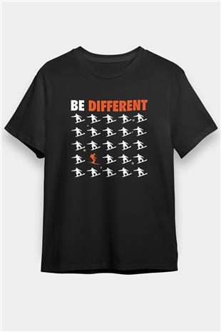 Kayak - Ski Baskılı Unisex Siyah Tişört - Tshirt