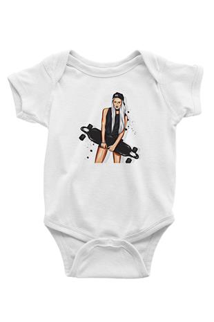Kaykay Baskılı Beyaz Bebek Body - Zıbın