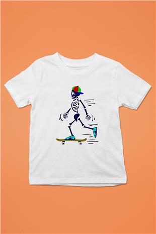 Kaykay Baskılı Unisex Beyaz Çocuk Tişört - Tshirt