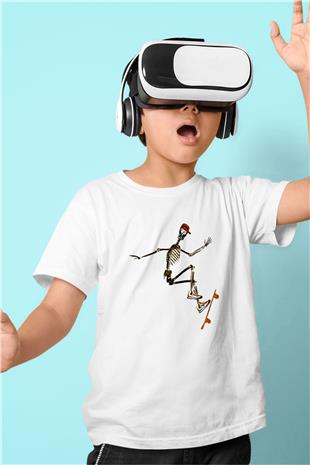 Kaykay Baskılı Unisex Beyaz Çocuk Tişört - Tshirt