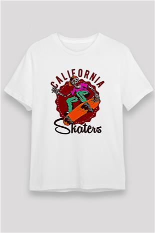 Kaykay Baskılı Unisex Beyaz Tişört - Tshirt