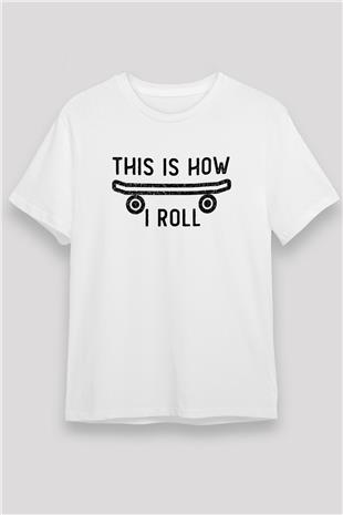 Kaykay Baskılı Unisex Beyaz Tişört - Tshirt