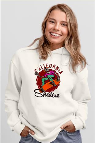 Kaykay Baskılı Unisex Ekru Hoodie