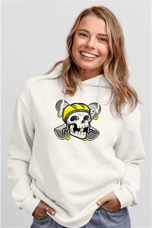 Kaykay Baskılı Unisex Ekru Hoodie