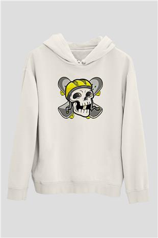 Kaykay Baskılı Unisex Ekru Hoodie