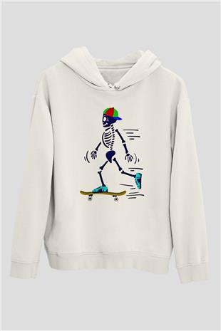 Kaykay Baskılı Unisex Ekru Hoodie
