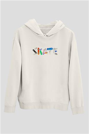 Kaykay Baskılı Unisex Ekru Hoodie