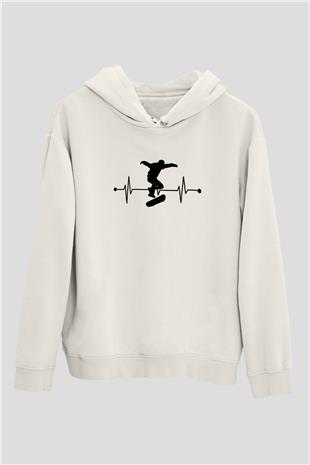 Kaykay Baskılı Unisex Ekru Hoodie