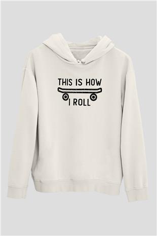 Kaykay Baskılı Unisex Ekru Hoodie