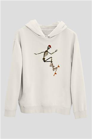 Kaykay Baskılı Unisex Ekru Hoodie