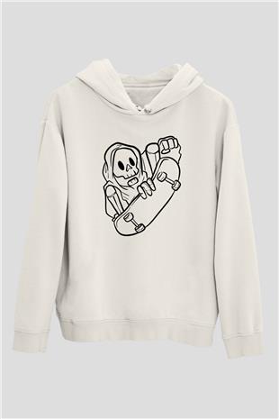 Kaykay Baskılı Unisex Ekru Hoodie