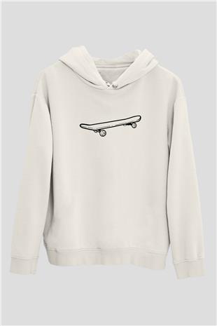Kaykay Baskılı Unisex Ekru Hoodie