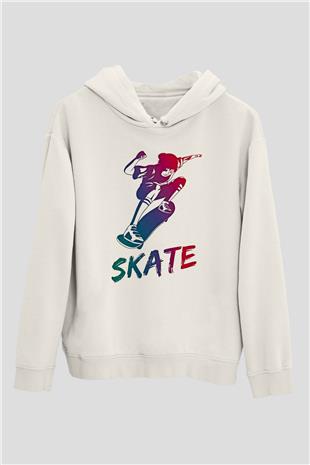 Kaykay Baskılı Unisex Ekru Hoodie