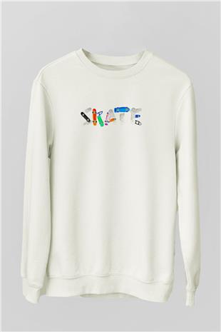 Kaykay Baskılı Unisex Ekru Sweatshirt
