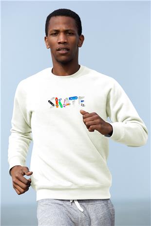 Kaykay Baskılı Unisex Ekru Sweatshirt