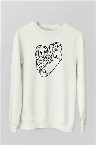 Kaykay Baskılı Unisex Ekru Sweatshirt
