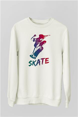 Kaykay Baskılı Unisex Ekru Sweatshirt