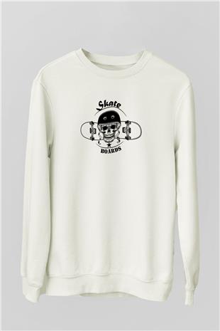 Kaykay Baskılı Unisex Ekru Sweatshirt