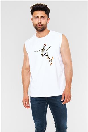 Kaykay Baskılı Unisex Kolsuz Beyaz Tişört