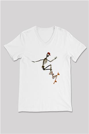 Kaykay Baskılı Unisex V Yaka Tişört - Tshirt