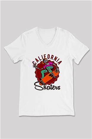 Kaykay Baskılı Unisex V Yaka Tişört - Tshirt