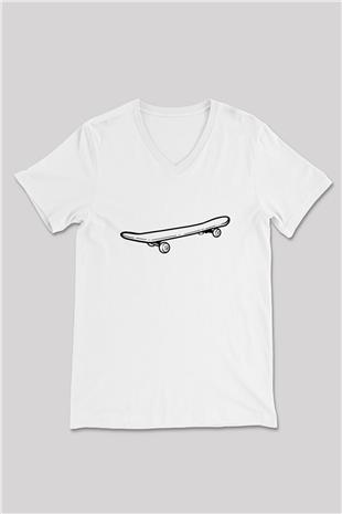 Kaykay Baskılı Unisex V Yaka Tişört - Tshirt