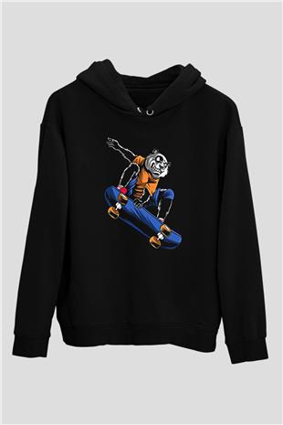 Kaykay - Skateboard Baskılı Unisex Siyah Hoodie