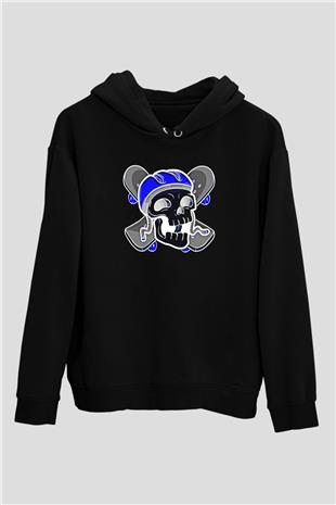 Kaykay - Skateboard Baskılı Unisex Siyah Hoodie